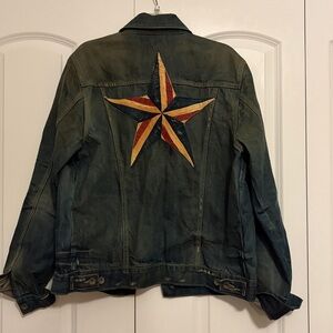 Vintage LUCKY BRAND Star Distressed Jean Jacket Size Large
